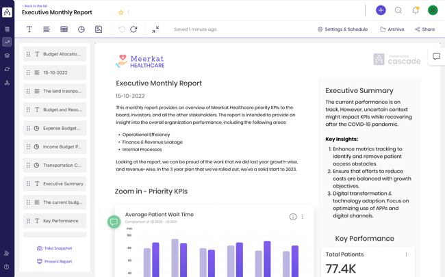 Healthcare KPI Report cascade
