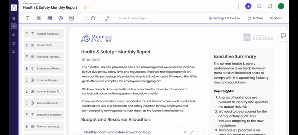 health and safety report in cascade